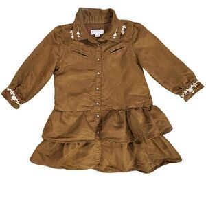 Trish Scully Girls SZ 4 Brown Suede Embroidered Peplum Pearl Snap Cowgirl Dress